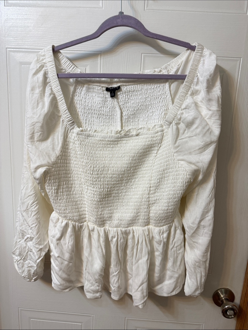 torrid White Smocked Peplum Long-Sleeve Blouse